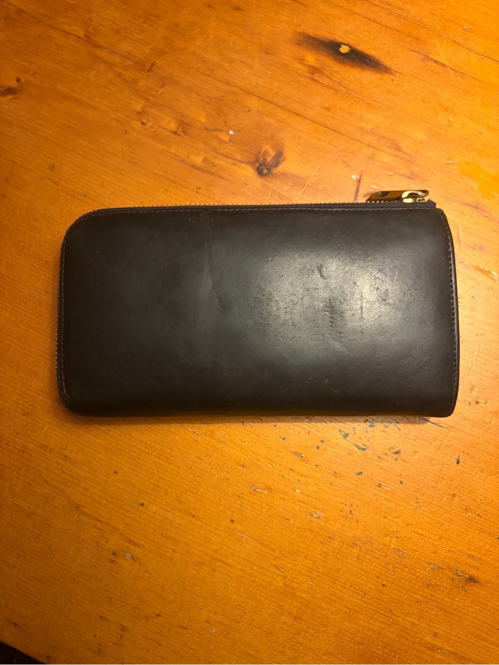 A.P.C. Dark Navy Leather Zip Around Wallet